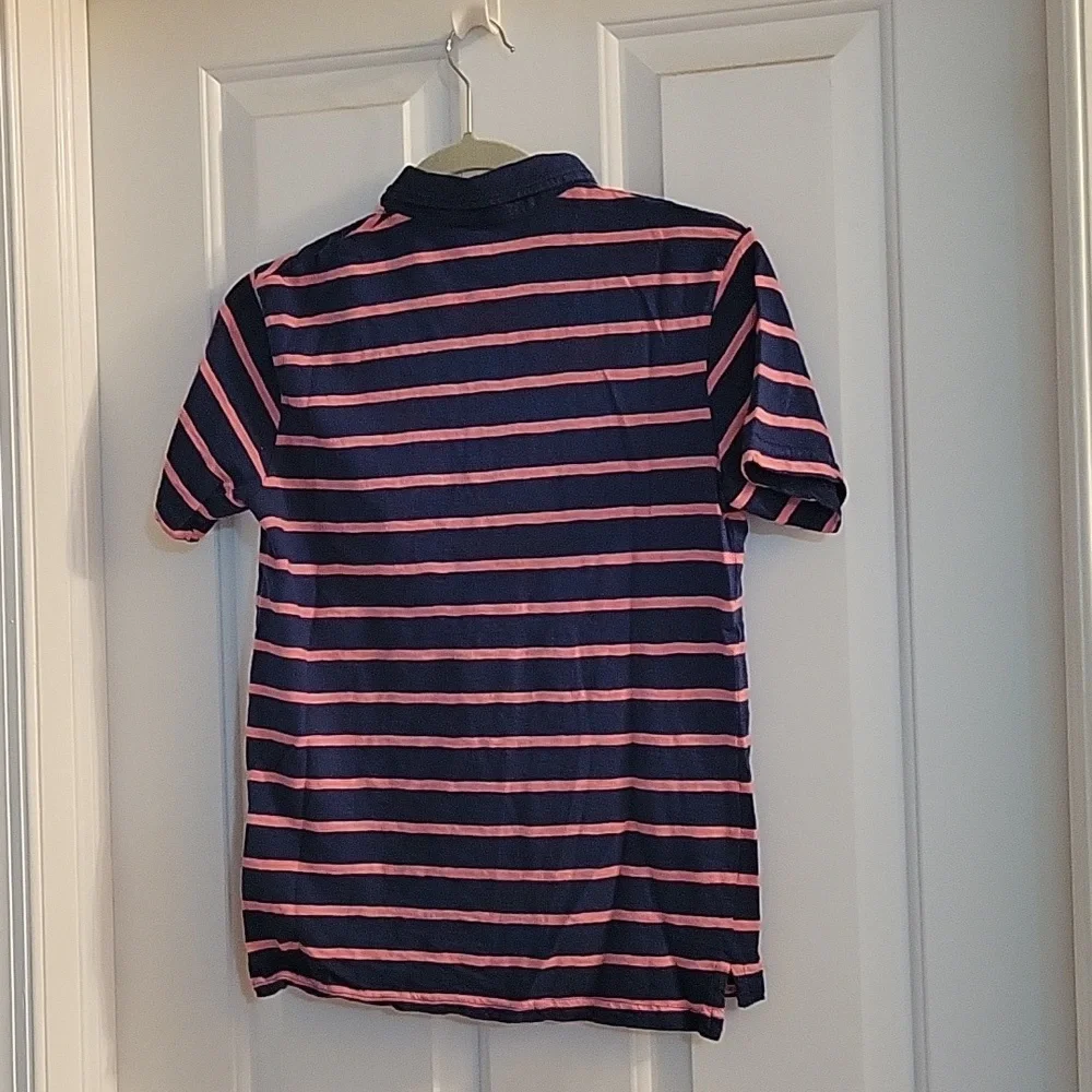 Childrens Place Navy striped pink polo large 10/12